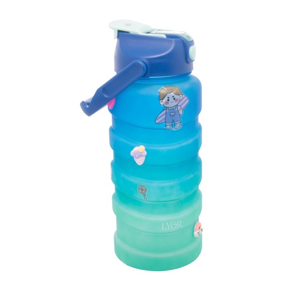 Encontraproduto.com.br - Garrafa Squeeze Wave Azul e Verde Cartelas de Adesivos 2L