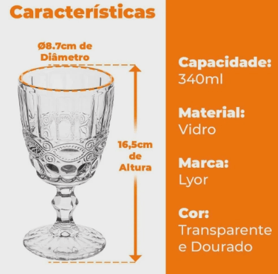 Encontraproduto.com.br - Taça de Água de Vidro com Fio de Ouro Libélula 300ml - Lyor