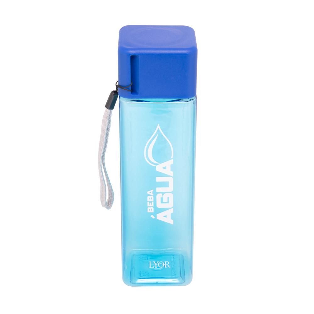 Garrafa Squeeze Quadrada Poliestireno Translúcida Azul 450Ml