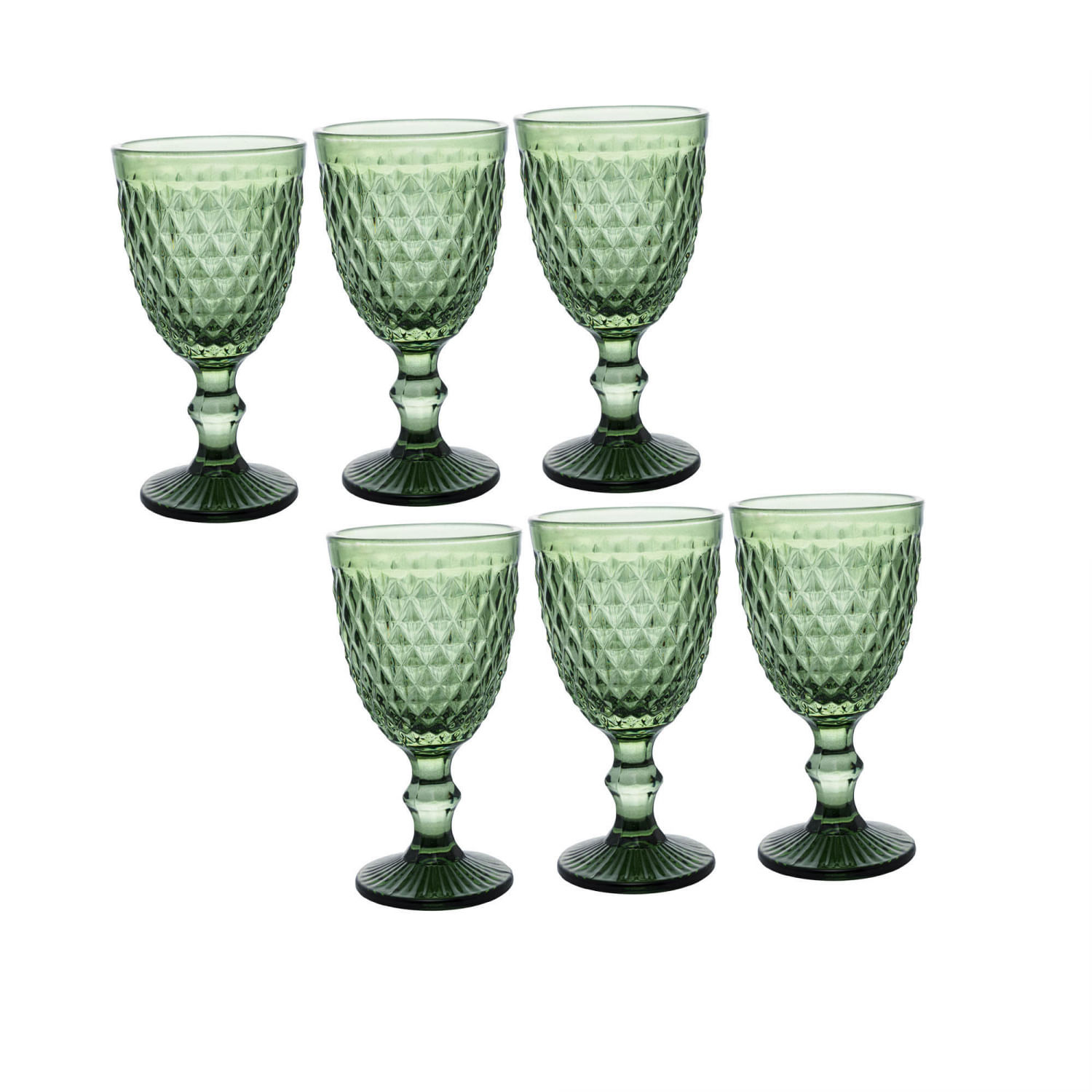 Encontraproduto.com.br - Conjunto 6 Taças de Vidro p/ Água de Vidro 325ml Sodo-Cálcico Bico de Aabacaxi Verde