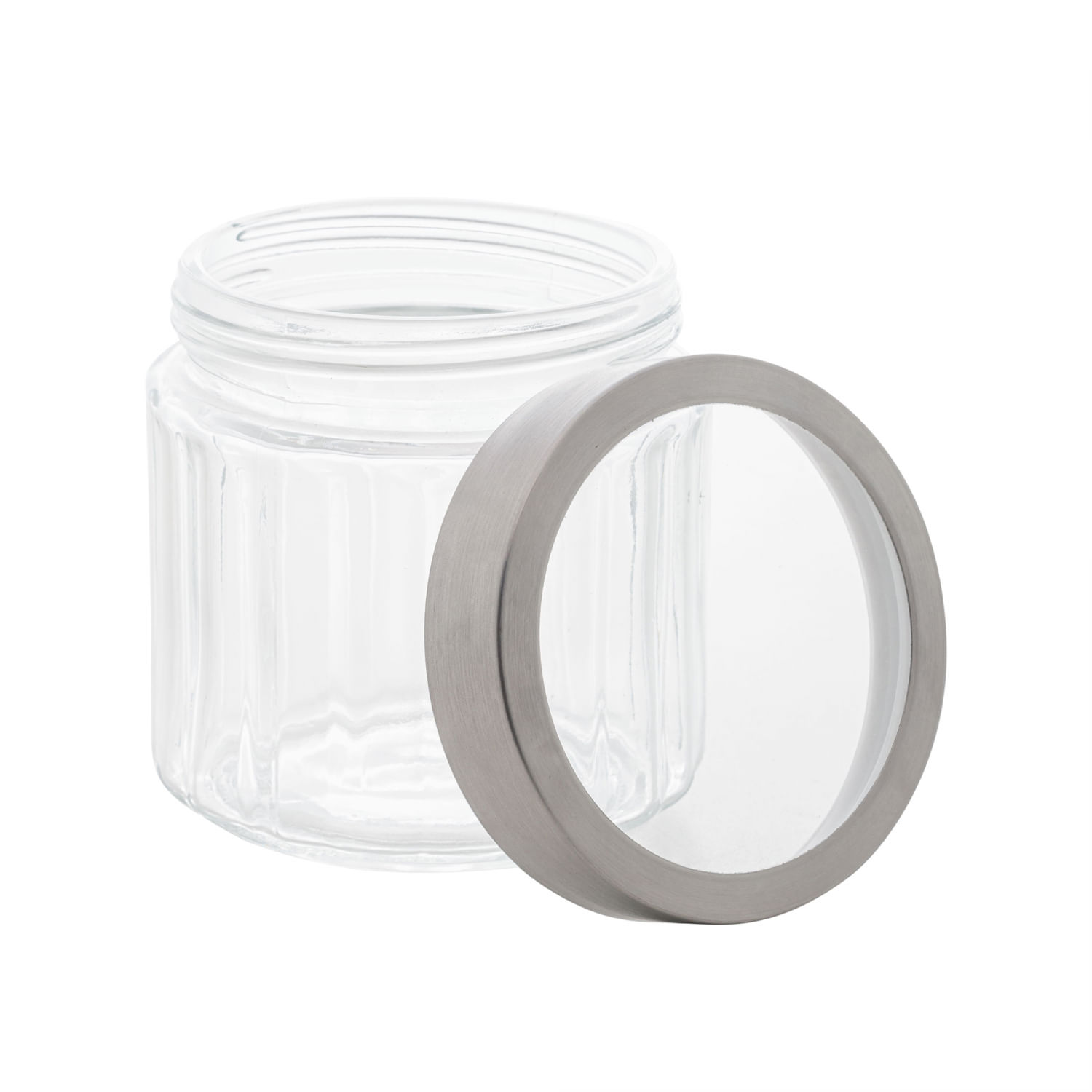 Encontraproduto.com.br - Pote Redondo Em Vidro Borossilicato com Tampa de Aço Inox com Visor de Acrílico Sydney 870 ml