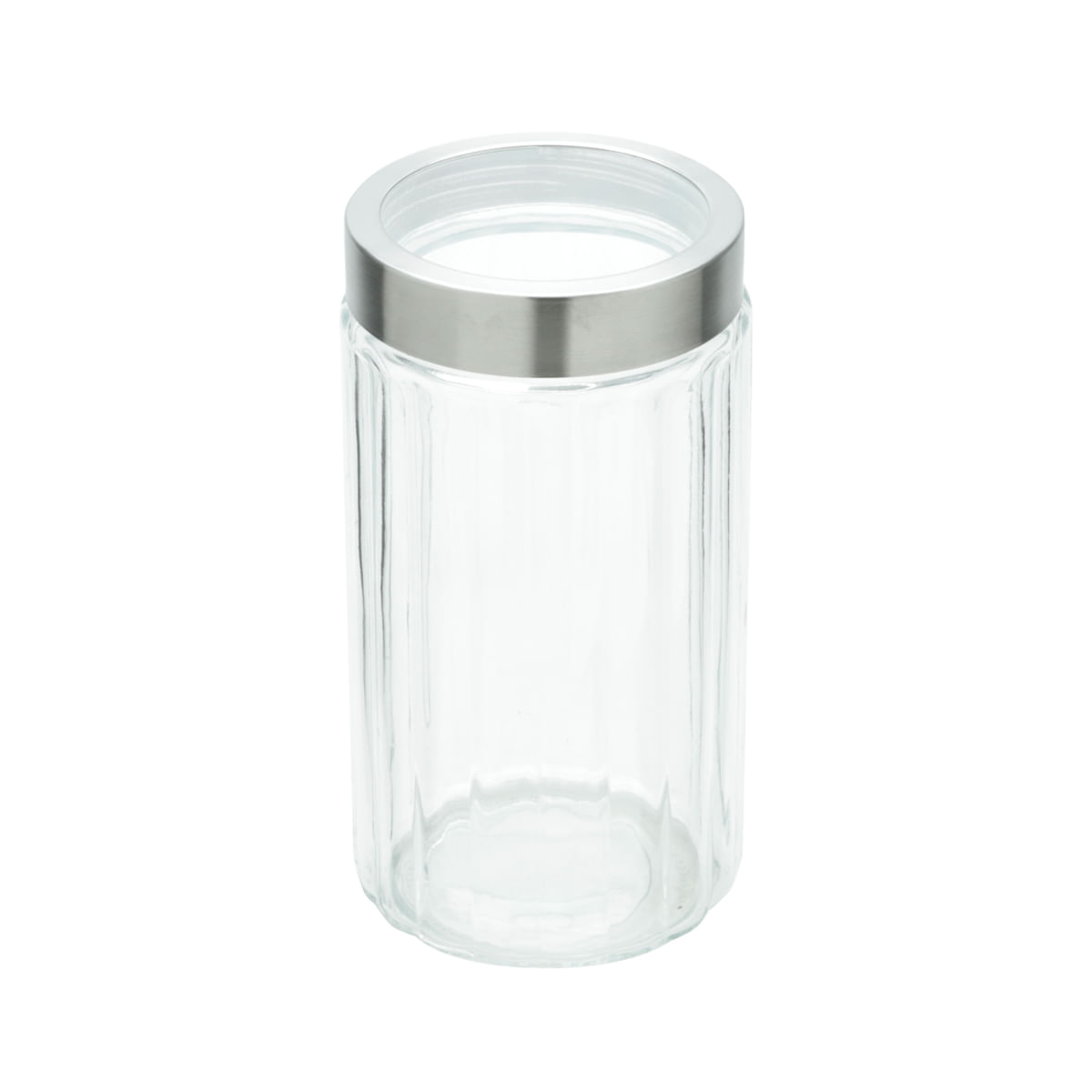 Encontraproduto.com.br - Pote em vidro com tampa em inox com visor acrílico 1,6 litro