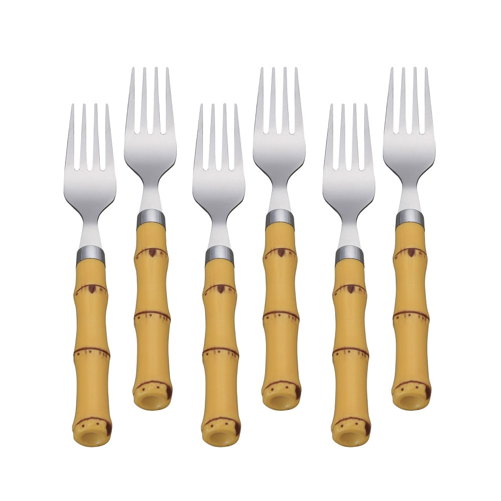 Encontraproduto.com.br - Jogo com 06 Garfos para Mesa Bambu Natural