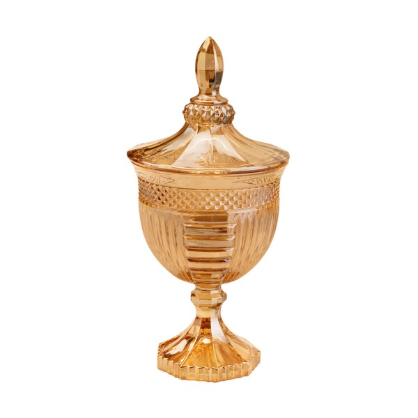 Potiche de Cristal com Pé Santorini Âmbar 11,5cm x 24,5cm - Lyor