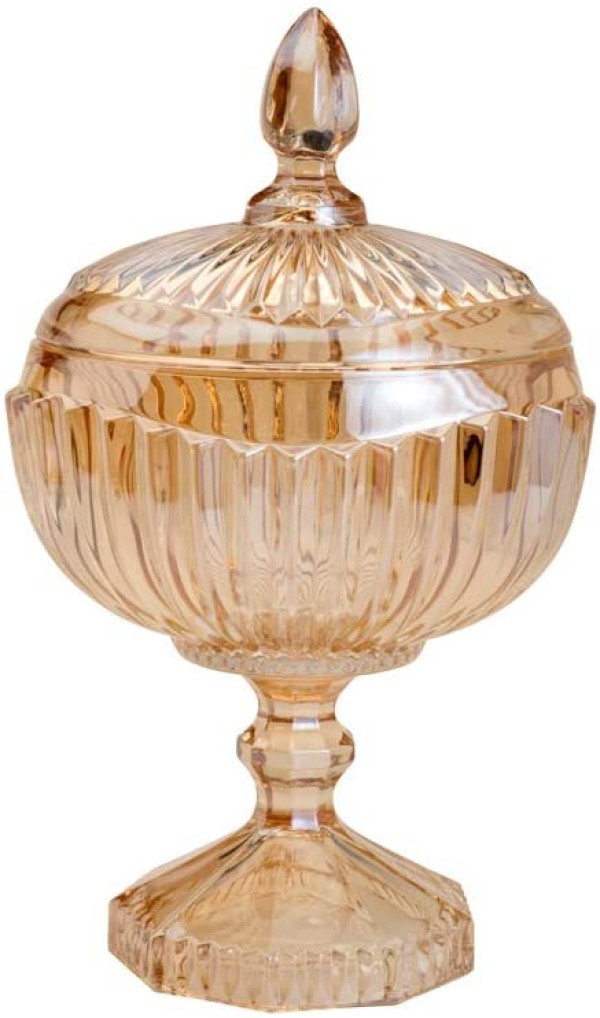 Encontraproduto.com.br - Potiche Decorativo com Pé de Cristal Chumbo Ambar Elisabeth 7493 Lyor