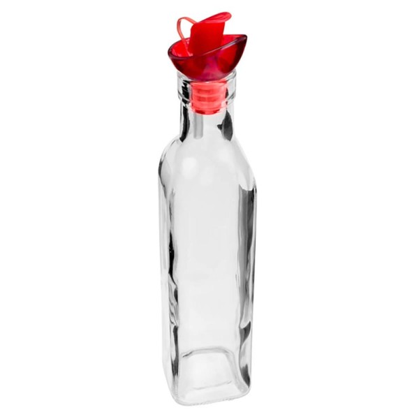 Encontraproduto.com.br - Garrafa para Azeite de Vidro Lyor com Tampa Plástica Vermelha - 270ml