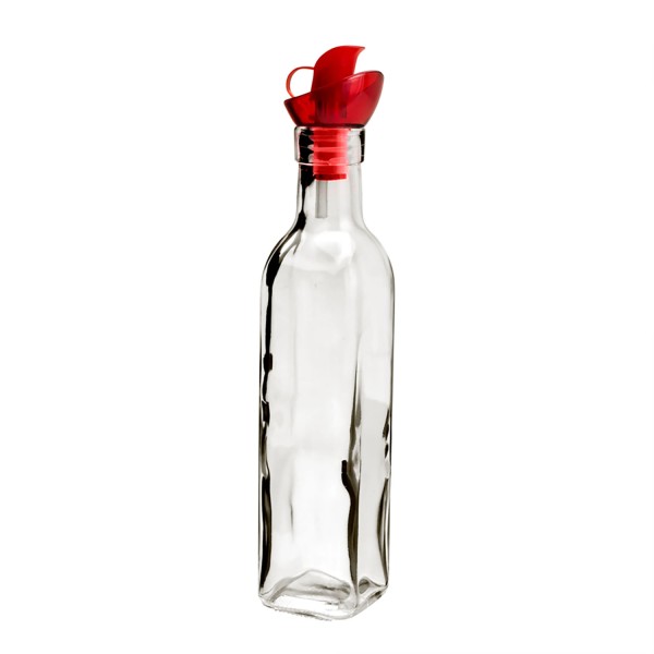 Encontraproduto.com.br - Garrafa para Azeite de Vidro Lyor com Tampa Plástica Vermelha - 270ml