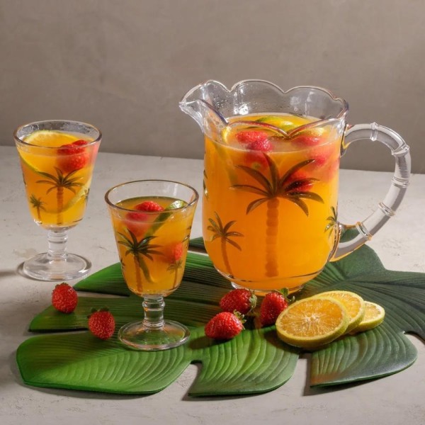 Encontraproduto.com.br - Conjunto Jarra com 6 Taças de Cristal Palm Hand Painting 1,55L/240ml - Lyor