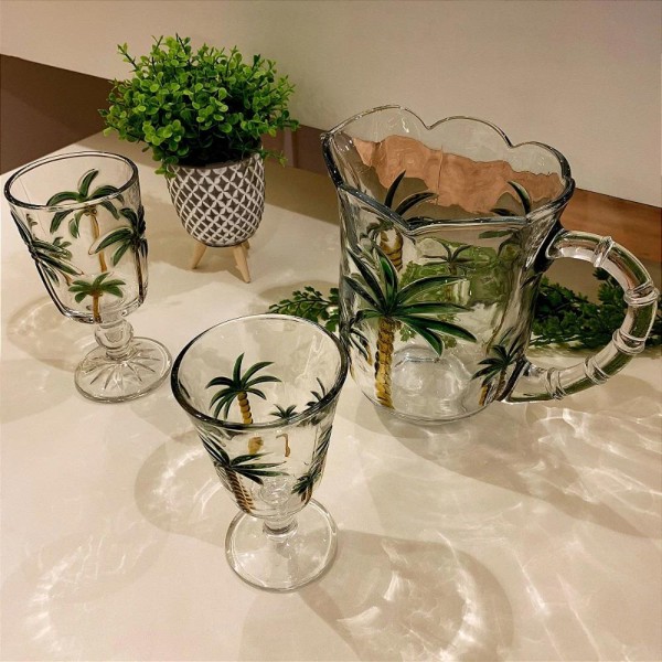 Encontraproduto.com.br - Conjunto Jarra com 6 Taças de Cristal Palm Hand Painting 1,55L/240ml - Lyor
