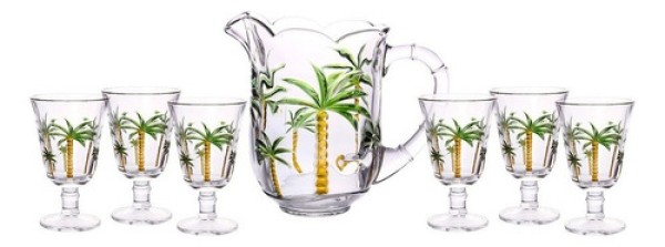 Conjunto Jarra com 6 Taças de Cristal Palm Hand Painting 1,55L/240ml - Lyor