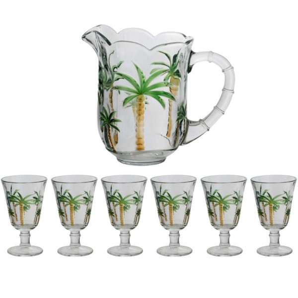 Encontraproduto.com.br - Conjunto Jarra com 6 Taças de Cristal Palm Hand Painting 1,55L/240ml - Lyor