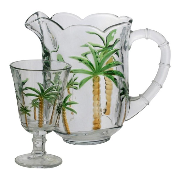 Encontraproduto.com.br - Conjunto Jarra com 6 Taças de Cristal Palm Hand Painting 1,55L/240ml - Lyor