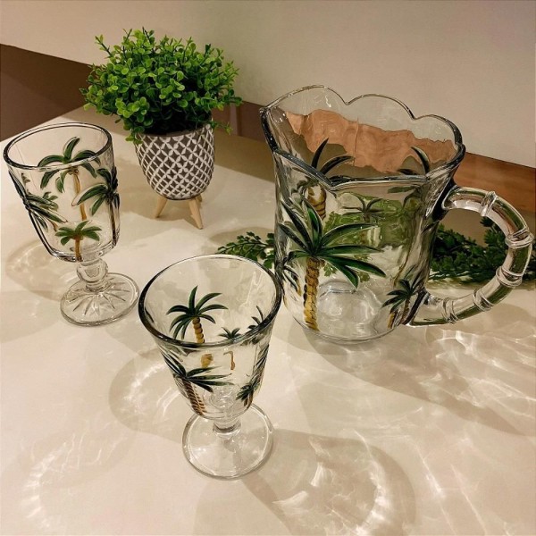 Encontraproduto.com.br - Conjunto Jarra com 6 Taças de Cristal Palm Hand Painting 1,55L/240ml - Lyor
