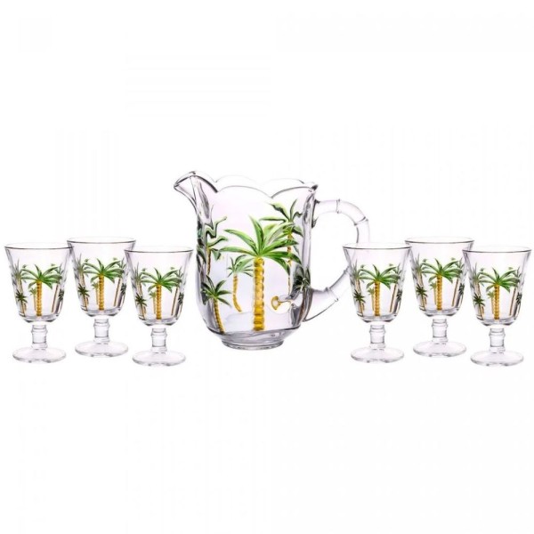 Encontraproduto.com.br - Conjunto Jarra com 6 Taças de Cristal Palm Hand Painting 1,55L/240ml - Lyor