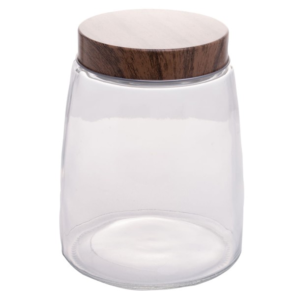 Encontraproduto.com.br - Porta Mantimento De Vidro Com Tampa Metálica Estilo Madeira