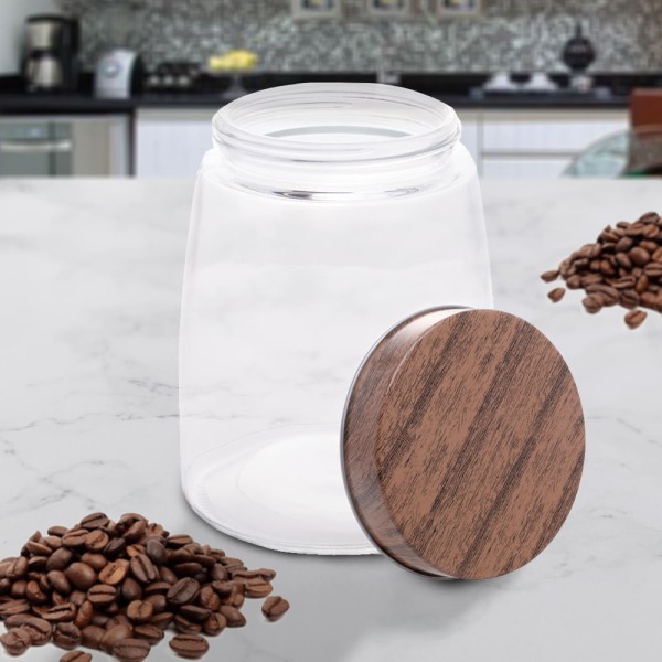 Encontraproduto.com.br - Porta Mantimento De Vidro Com Tampa Metálica Estilo Madeira