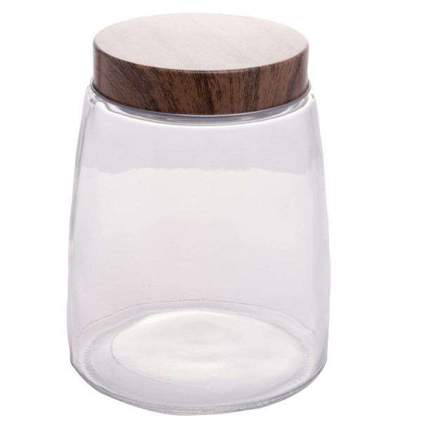 Encontraproduto.com.br - Porta Mantimento De Vidro Com Tampa Metálica Estilo Madeira