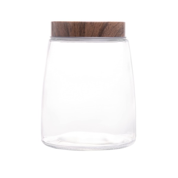 Encontraproduto.com.br - Porta Mantimento De Vidro Com Tampa Metálica Estilo Madeira