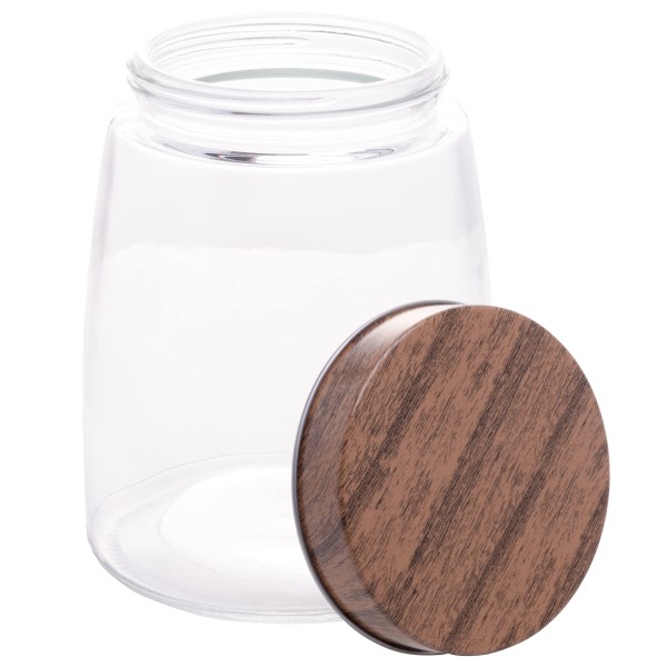 Encontraproduto.com.br - Porta Mantimento De Vidro Com Tampa Metálica Estilo Madeira