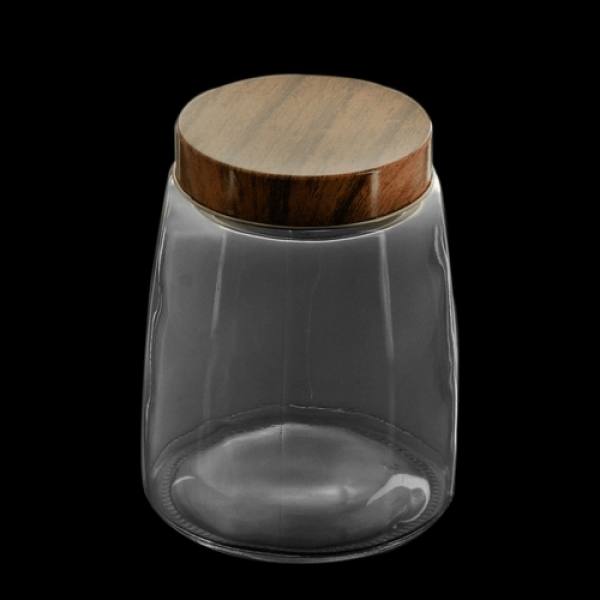 Encontraproduto.com.br - Porta Mantimento De Vidro Com Tampa Metálica Estilo Madeira