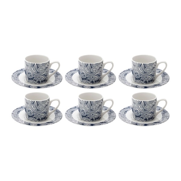 Jogo de Xícaras para Café em Porcelana Floral Branco e Azul 12 Peças Lyor 68328