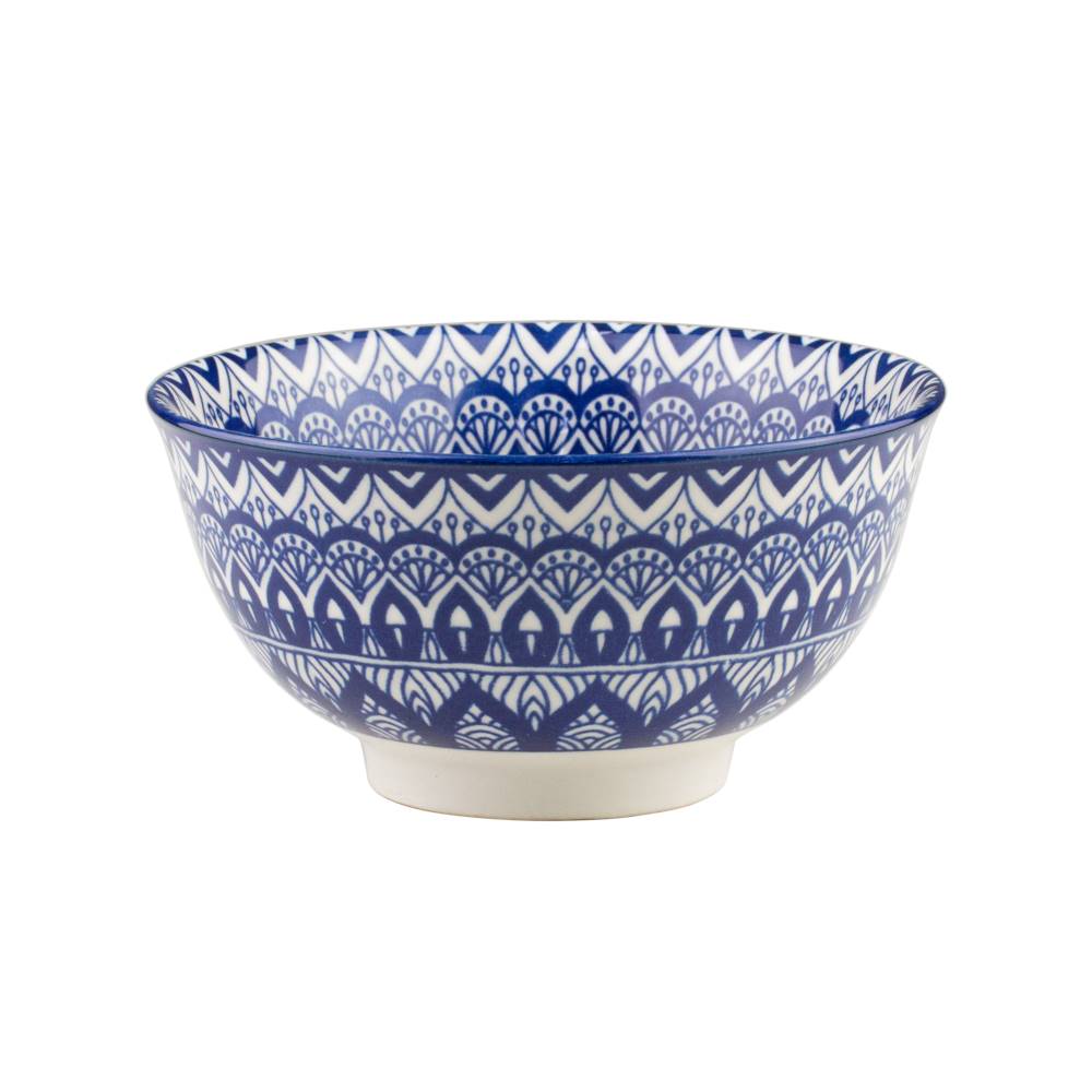 Bowl De Cerâmica Geométrico Azul e Branco 12 x 6,5 Cm