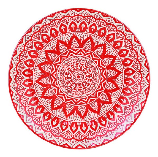 Prato Para Sobremesa De Cerâmica Mandala Vermelho E Branco 19 Cm