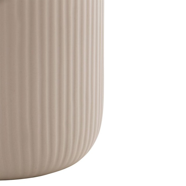 Encontraproduto.com.br - Pote Decorativo de Cerâmica com Tampa De Bambu Com Pegador De Corda Lines Branco 15cm