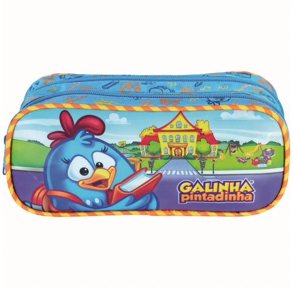 Encontraproduto.com.br - Kit de Estojo Escolar Duplo - Galinha Pintadinha e Lápis de Cor - 24 Cores + 3 - Faber-Castell