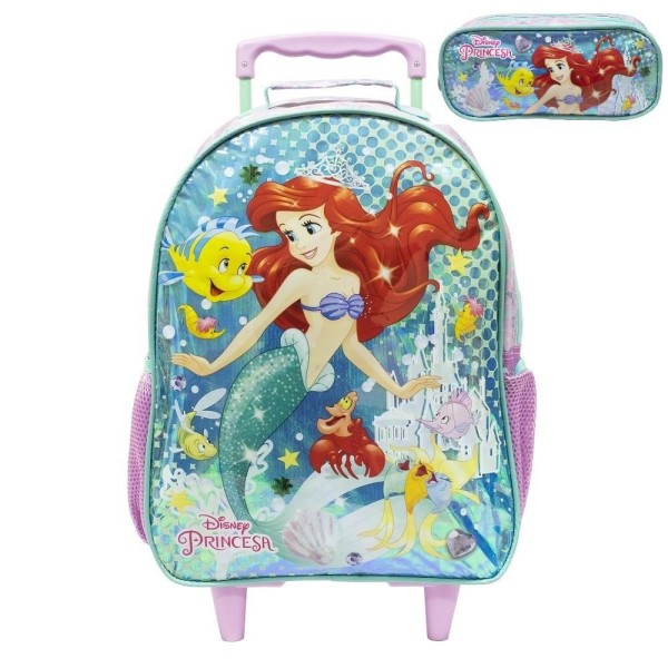 Encontraproduto.com.br - Kit Mochila de Rodinhas e Estojo Xeryus Princesa Ariel Rosa