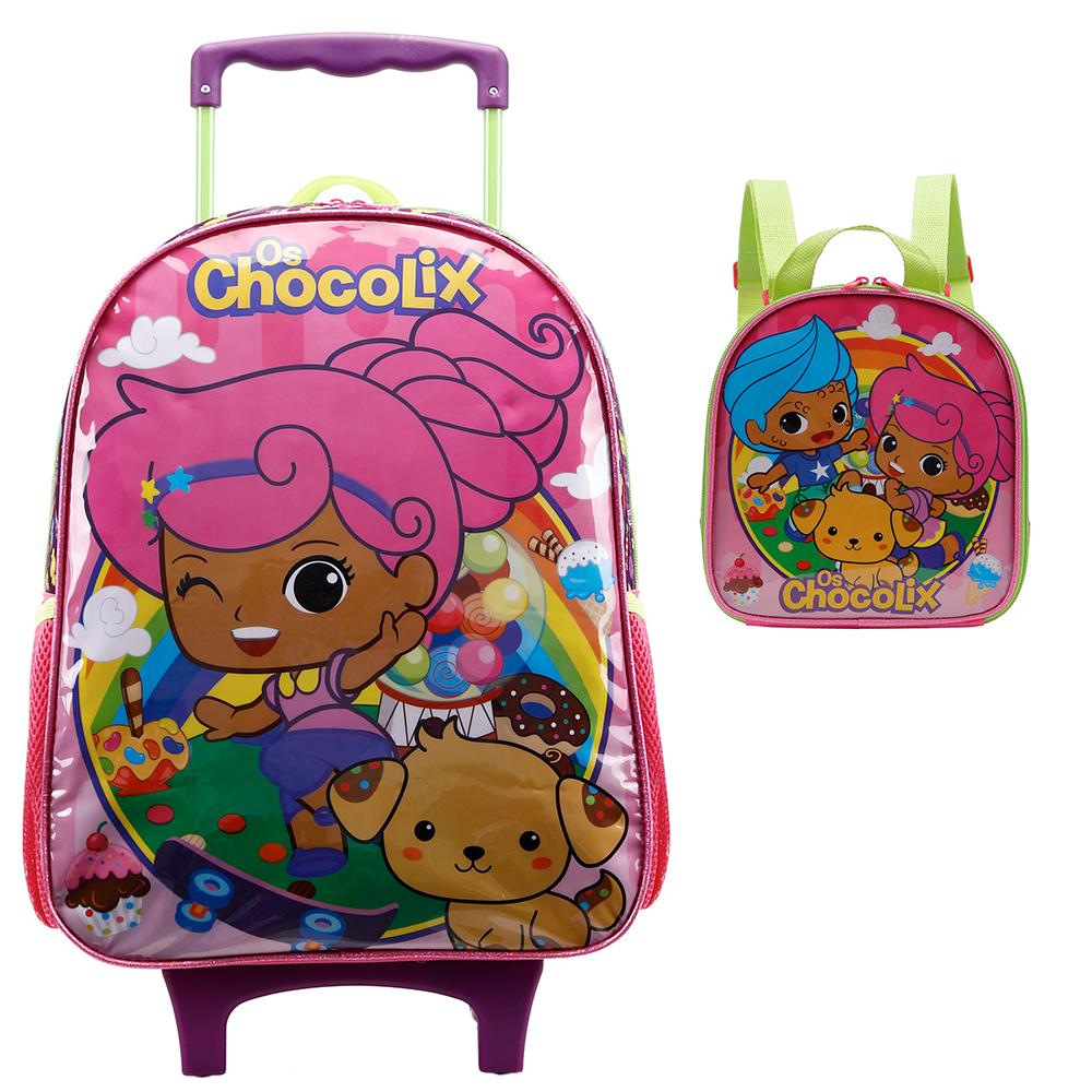 Encontraproduto.com.br - Mochila Com Rodinha Chocolix Rosa E Roxo Xeryus