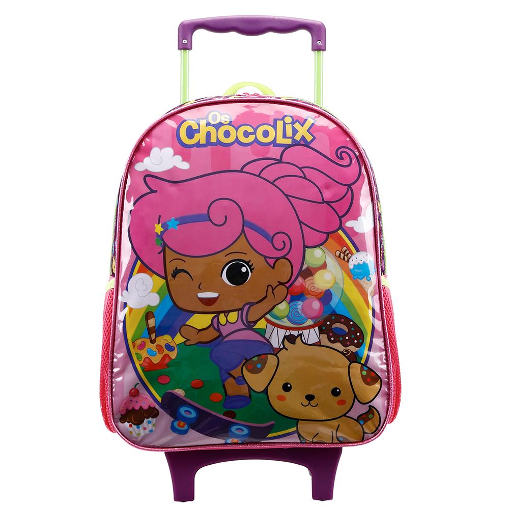 Encontraproduto.com.br - Mochila Com Rodinha Chocolix Rosa E Roxo Xeryus