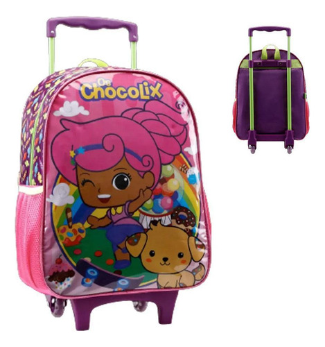 Encontraproduto.com.br - Mochila Com Rodinha Chocolix Rosa E Roxo Xeryus