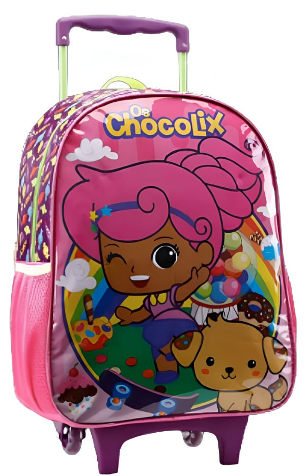 Encontraproduto.com.br - Mochila Com Rodinha Chocolix Rosa E Roxo Xeryus