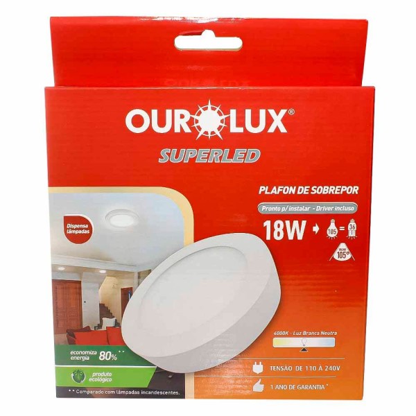Encontraproduto.com.br - Plafon Superled Sobrepor 18w 4000k Redondo Bivolt Ourolux