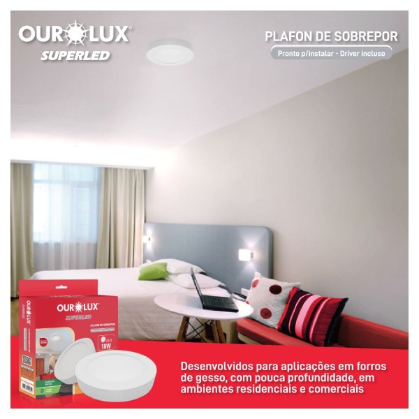 Encontraproduto.com.br - Plafon Superled Sobrepor 18w 4000k Redondo Bivolt Ourolux