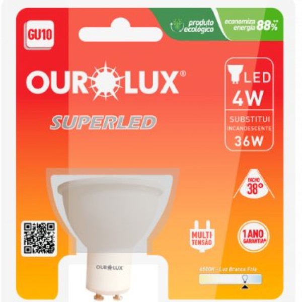 Encontraproduto.com.br - Lâmpada Superled GU10 4W Bivolt  2700K 38º - Ourolux.