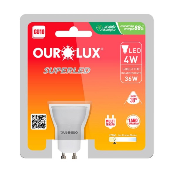Encontraproduto.com.br - Lâmpada Superled GU10 4W Bivolt  2700K 38º - Ourolux.