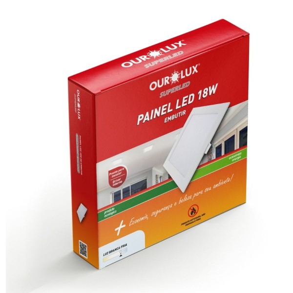 Encontraproduto.com.br - Painel Led Super Eco Embutir 18w 6500k Quadrado Bivolt Ourolux