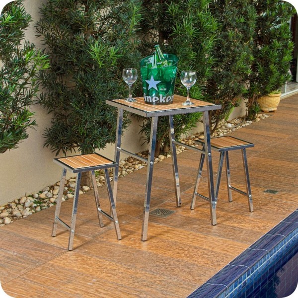 Encontraproduto.com.br - Conjunto de Mesa e 2 Bancos Cromado para Varanda Metalcromo