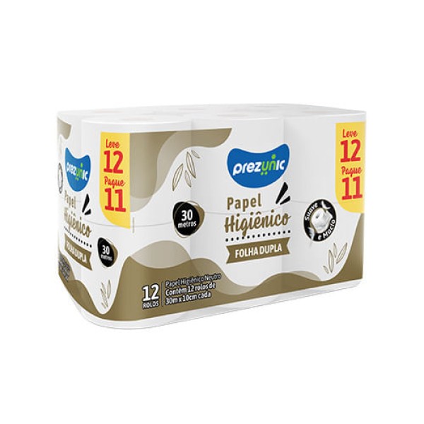 Papel Higiênico Prezunic Folha Dupla 30m c/ 12 Rolos