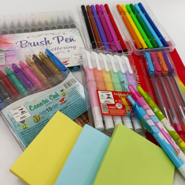 Encontraproduto.com.br - Kit Candy Color Kawaii 50 itens Papelaria Tons Pastéis VMP