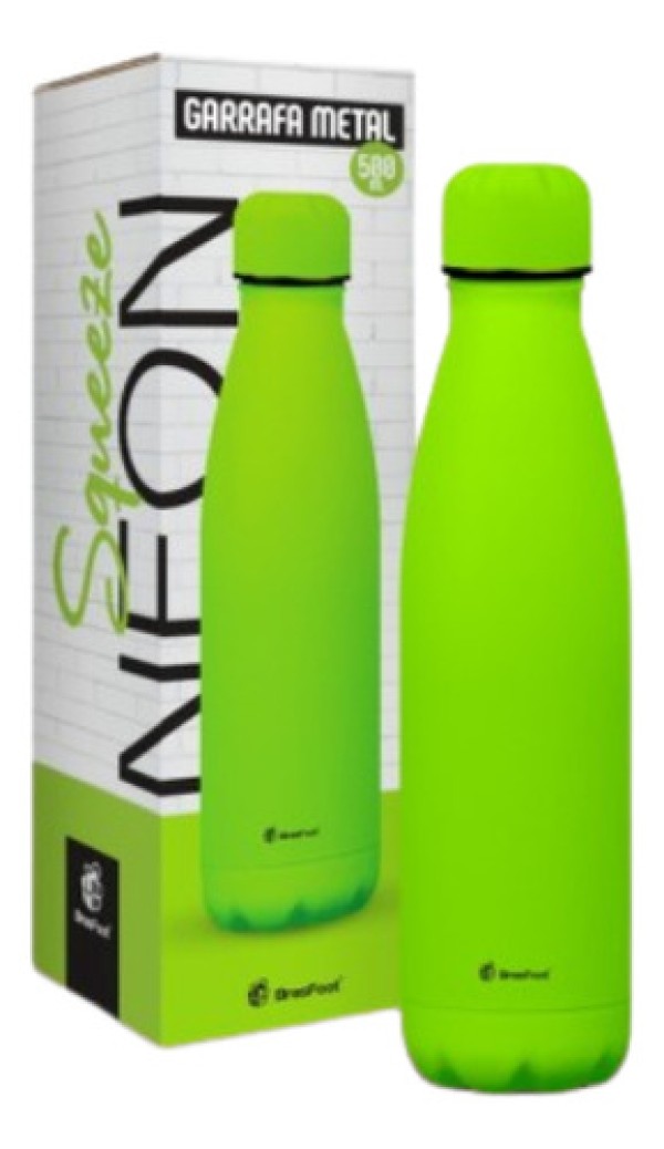 Encontraproduto.com.br - Garrafa Térmica Brasfoot Metal Neo 500ml Azul Neon Emborrachado - 13091
