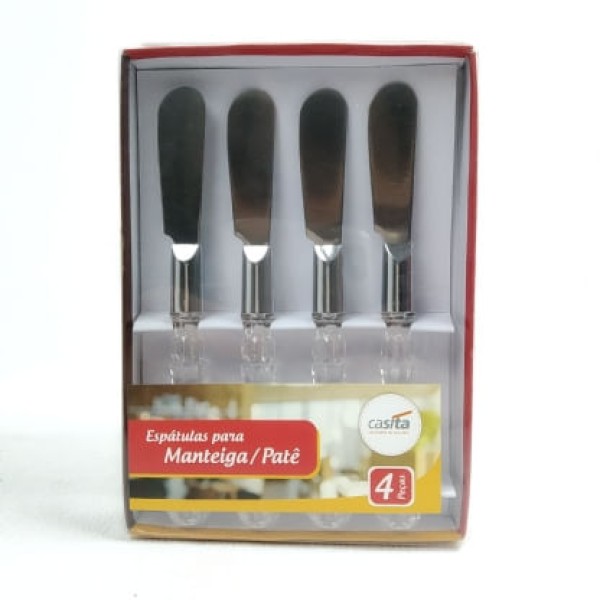 Encontraproduto.com.br - Espátulas P/ Manteiga/ Patê 4 Peças em Inox C/ Suporte em Plástico Transparente   Casita