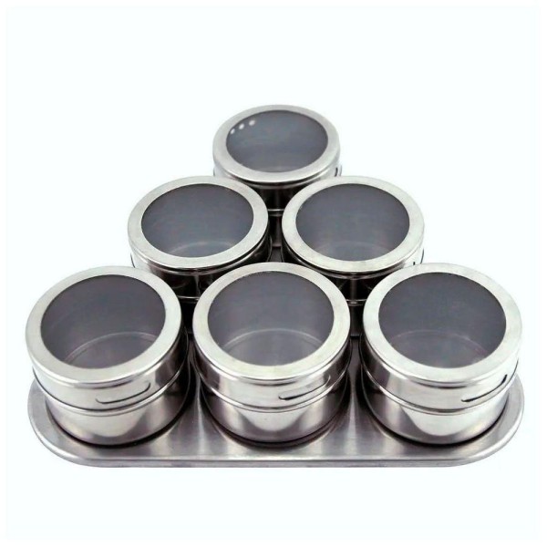 Encontraproduto.com.br - Porta Condimento Tempero Magnético Inox 6 Potes Com Imã