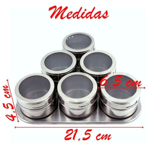 Encontraproduto.com.br - Porta Condimento Tempero Magnético Inox 6 Potes Com Imã
