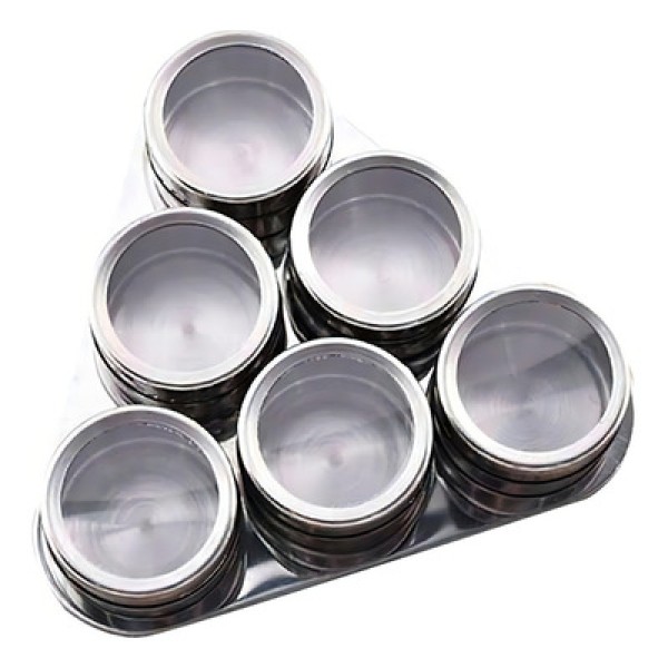 Encontraproduto.com.br - Porta Condimento Tempero Magnético Inox 6 Potes Com Imã
