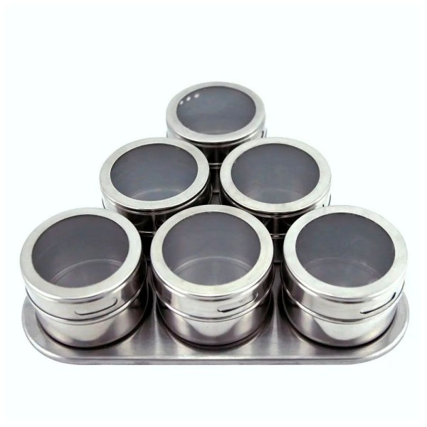 Encontraproduto.com.br - Porta Condimento Tempero Magnético Inox 6 Potes Com Imã