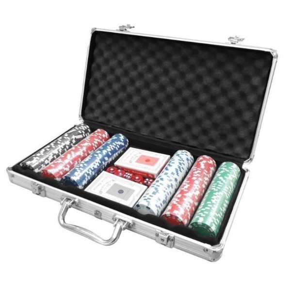 Encontraproduto.com.br - Jogo De Poker Maleta Com 300 Fichas + 2 Baralhos + 5 Dados