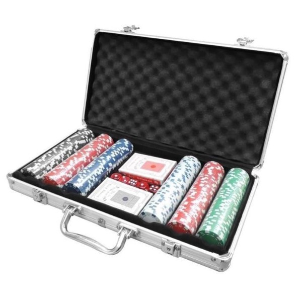 Encontraproduto.com.br - Jogo De Poker Maleta Com 300 Fichas + 2 Baralhos + 5 Dados